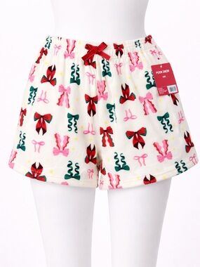 Snow Cool Plush Festive Bow Print Shorts size Large